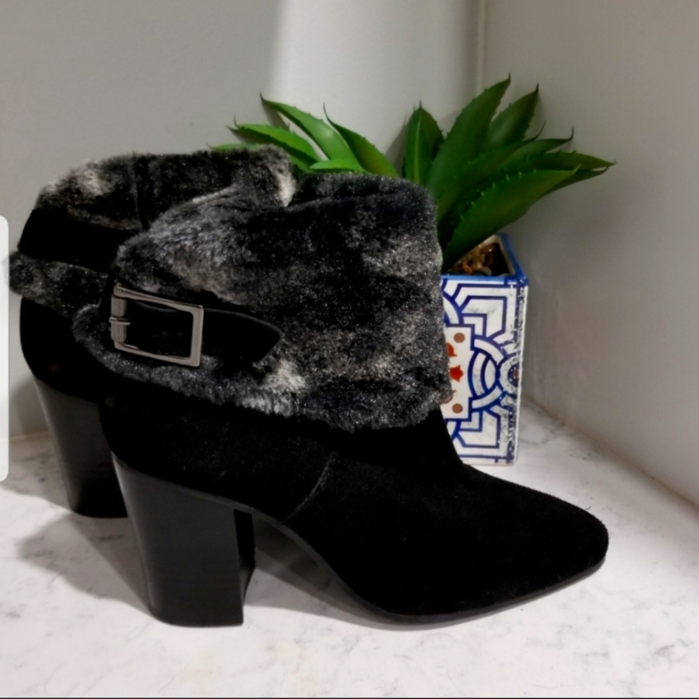 👢GENUINE SUEDE ANKLE BOOTS WITH FAUX FUR TRIM